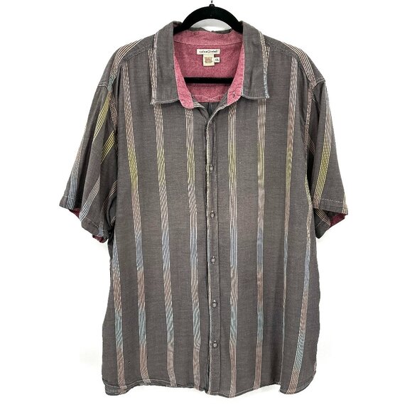 CARBON2COBALT *Flawed* Mens Gray Rainbow Stripe Vintage Fade Button Up Shirt XXL - Picture 1 of 6